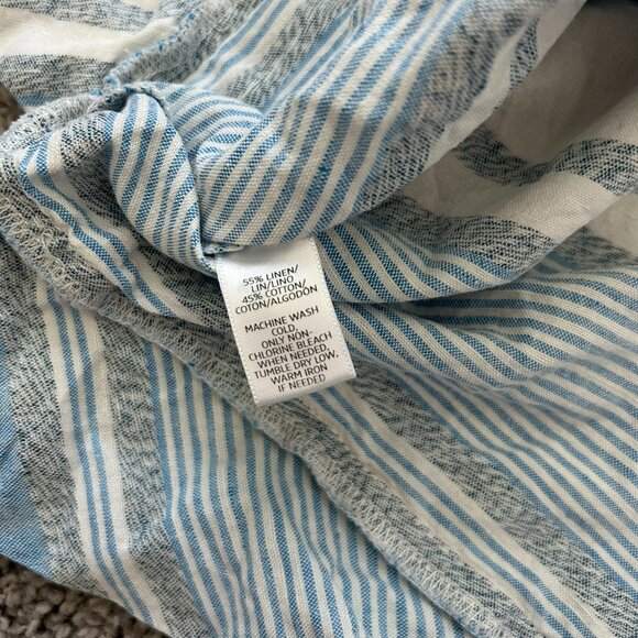 Lou & Grey Linen Cotton Top Size Small Striped Blue White Short Sleeve Crew - Picture 4 of 8